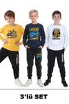 3'lü Erkek Çocuk Baskılı Yuvarlak Yaka Alt-Üst Pijama Takımı