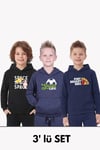 3'lü Kanguru Cepli Kapüşon Detaylı Baskılı Erkek Çocuk 3 Parça Sweatshirt