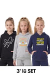 3'lü Kanguru Cepli Kapüşonlu Karışık Baskı Detaylı Kız Çocuk Sweatshirt