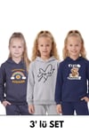 3'lü Kanguru Cepli Kapüşonlu Karışık Baskı Detaylı Kız Çocuk Sweatshirt