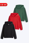 3'lü Kız Çocuk Kapüşonlu Kanguru Cepli Şerit Detaylı Sweatshirt