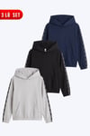3'lü Kız Çocuk Kapüşonlu Kanguru Cepli Şerit Detaylı Sweatshirt