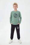3'lü Yuvarlak Yaka Sweatshirt Siyah Eşofmanlı Baskı Detaylı 6 Parça Erkek Çocuk Alt Üst Takım