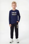 3'lü Yuvarlak Yaka Sweatshirt Siyah Eşofmanlı Baskı Detaylı 6 Parça Erkek Çocuk Alt Üst Takım