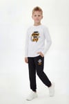 3'lü Yuvarlak Yaka Sweatshirt Siyah Eşofmanlı Baskı Detaylı 6 Parça Erkek Çocuk Alt Üst Takım