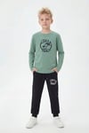3'lü Yuvarlak Yaka Sweatshirt Siyah Eşofmanlı Baskı Detaylı 6 Parça Erkek Çocuk Alt Üst Takım