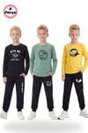3'lü Yuvarlak Yaka Sweatshirt Siyah Eşofmanlı Baskı Detaylı 6 Parça Erkek Çocuk Alt Üst Takım