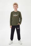 3'lü Yuvarlak Yaka Sweatshirt Siyah Eşofmanlı Baskı Detaylı 6 Parça Erkek Çocuk Alt Üst Takım