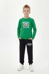 3'lü Yuvarlak Yaka Sweatshirt Siyah Eşofmanlı Baskı Detaylı 6 Parça Erkek Çocuk Alt Üst Takım