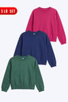 3'lü Yuvarlak Yakalı Beli Lastikli Kısa Bel 3 Parça Kız Çocuk Sweatshirt