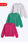 3'lü Yuvarlak Yakalı Beli Lastikli Kısa Bel 3 Parça Kız Çocuk Sweatshirt