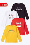 4'lü Kız Çocuk Yuvarlak Yakalı Baskı Detaylı Sweatshirt