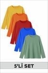 Canlı & Enerjik Renklerde Yuvarlak Yaka Kız/Erkek Çocuk 5'li Sweatshirt