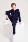 Erkek Çocuk 2'li Şerit Detaylı Kapüşonlu Fermuarlı Eşofman Takımı Seti