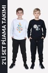 ERKEK ÇOCUK 2'Lİ YUVARLAK YAKA UZAY-ASTRONOT BASKI DETAYLI ALT-ÜST PİJAMA TAKIMI