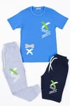 Erkek Çocuk  Baskılı  3'lü T-shirt Kapri Eşofman Altı Takımı