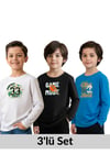 ERKEK ÇOCUK BİSİKLET YAKA BASKI DETAYLI 3'LÜ BASİC SWEATSHİRT