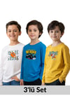 ERKEK ÇOCUK BİSİKLET YAKA BASKI DETAYLI 3'LÜ BASİC SWEATSHİRT