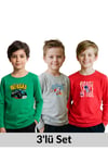 ERKEK ÇOCUK BİSİKLET YAKA BASKI DETAYLI 3'LÜ BASİC SWEATSHİRT