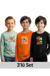 ERKEK ÇOCUK BİSİKLET YAKA BASKI DETAYLI 3'LÜ BASİC SWEATSHİRT