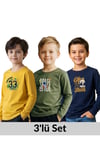 ERKEK ÇOCUK BİSİKLET YAKA BASKI DETAYLI 3'LÜ BASİC SWEATSHİRT