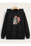 KAPÜŞONLU KEDİ BASKILI SWEATSHİRT