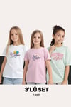 KIZ ÇOCUK 3'LÜ HAPPİNES- HONEY-SASSY BASKILI TİŞÖRT