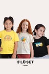 KIZ ÇOCUK 3'LÜ HAPPİNES- HONEY-SASSY BASKILI TİŞÖRT