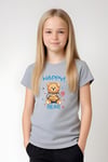 KIZ ÇOCUK BASKILI HAPPY BEAR BEL DETAYI LASTİKLİ ALT-ÜST PİJAMA TAKIMI