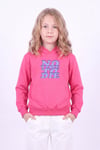 Kız Çocuk Baskılı Kanguru Cepli Uzun Kollu Kapüşonlu Sweatshirt