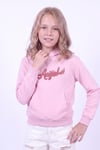 Kız Çocuk Baskılı Kanguru Cepli Uzun Kollu Kapüşonlu Sweatshirt