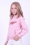 Kız Çocuk Baskılı Kanguru Cepli Uzun Kollu Kapüşonlu Sweatshirt