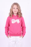 Kız Çocuk Baskılı Kanguru Cepli Uzun Kollu Kapüşonlu Sweatshirt