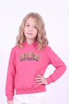 Kız Çocuk Baskılı Kanguru Cepli Uzun Kollu Kapüşonlu Sweatshirt