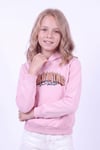 Kız Çocuk Baskılı Kanguru Cepli Uzun Kollu Kapüşonlu Sweatshirt