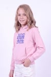 Kız Çocuk Baskılı Kanguru Cepli Uzun Kollu Kapüşonlu Sweatshirt