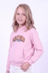 Kız Çocuk Baskılı Kanguru Cepli Uzun Kollu Kapüşonlu Sweatshirt