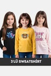 KIZ ÇOCUK BİSİKLET YAKA 3'LÜ BASİC SWEATSHİRT