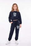 Kız Çocuk Bisiklet Yaka Kısa Kesim Baskılı Çift Cepli Eşofman Takımı