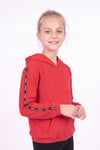 Kız Çocuk Kapüşonlu Kanguru Cepli Şerit Detaylı Sweatshirt