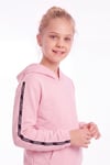 Kız Çocuk Kapüşonlu Kanguru Cepli Şerit Detaylı Sweatshirt