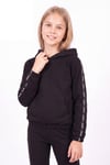Kız Çocuk Kapüşonlu Kanguru Cepli Şerit Detaylı Sweatshirt