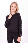 Kız Çocuk Kapüşonlu Kanguru Cepli Şerit Detaylı Sweatshirt
