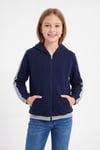 Kız Çocuk Şerit Detaylı Fermuarlı Kapüşonlu Sweatshirt