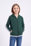 Kız Çocuk Şerit Detaylı Fermuarlı Kapüşonlu Sweatshirt