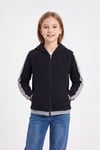 Kız Çocuk Şerit Detaylı Fermuarlı Kapüşonlu Sweatshirt