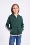 Kız Çocuk Şerit Detaylı Fermuarlı Kapüşonlu Sweatshirt