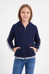 Kız Çocuk Şerit Detaylı Fermuarlı Kapüşonlu Sweatshirt