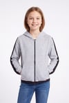 Kız Çocuk Şerit Detaylı Fermuarlı Kapüşonlu Sweatshirt