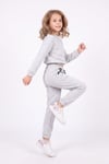 Kız Çocuk Yuvarlak Yakalı Cep Biye Detaylı Düz Baskısız Paça Lastikli Alt Üst Eşofman Takımı